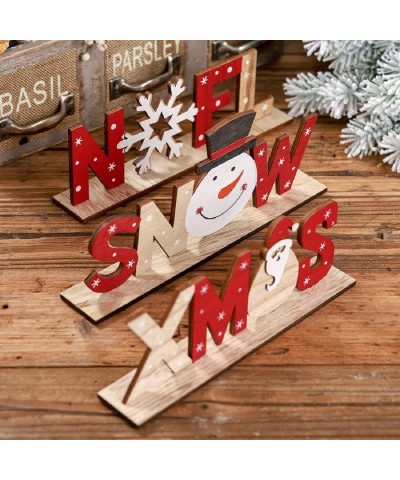 3pcs Christmas Table Decorations Wooden Xmas Snow Noel with Santa Snowman Snowflakes Happy Holidays Centerpiece for Home Offi...