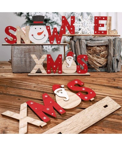 3pcs Christmas Table Decorations Wooden Xmas Snow Noel with Santa Snowman Snowflakes Happy Holidays Centerpiece for Home Offi...