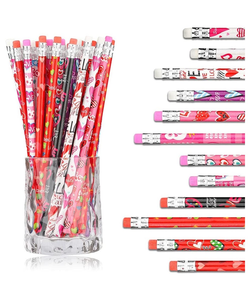 48PCS Valentines Pencils for Kids Party Supplies Favors - Heart Shape Valentine's Day Pencils Stationary for Kids Giving Scho...