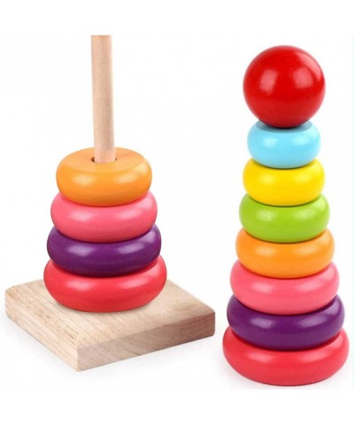 Rainbow Stacking Rings Toy Classic Stacker Developmental Toys with Premium Wooden 8 Colorful Pieces Smooth Rings and Solid Wo...