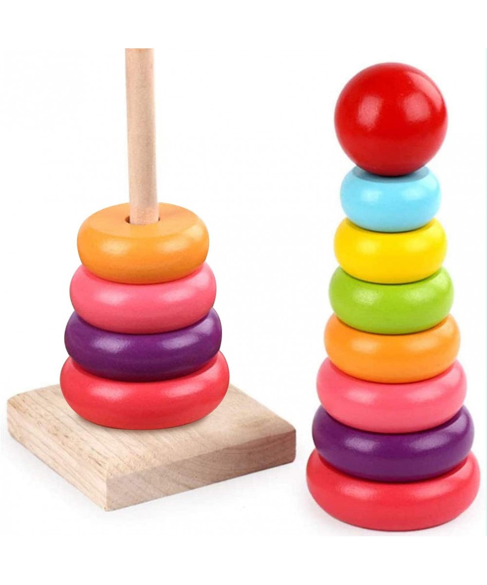 Rainbow Stacking Rings Toy Classic Stacker Developmental Toys with Premium Wooden 8 Colorful Pieces Smooth Rings and Solid Wo...