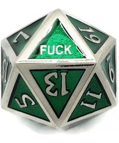 Green Metal D20 F*** Dice Critical Fail F 20 Sided Die Set DND Silver Chrome Color Number for Role Playing Game Dungeons and ...