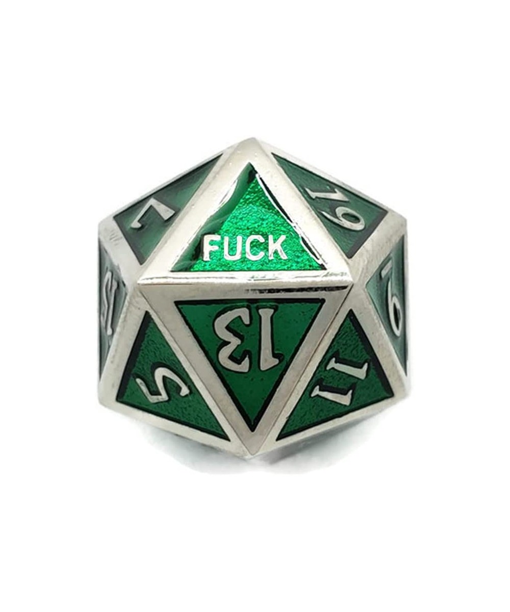 Green Metal D20 F*** Dice Critical Fail F 20 Sided Die Set DND Silver Chrome Color Number for Role Playing Game Dungeons and ...