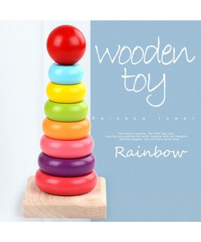 Rainbow Stacking Rings Toy Classic Stacker Developmental Toys with Premium Wooden 8 Colorful Pieces Smooth Rings and Solid Wo...