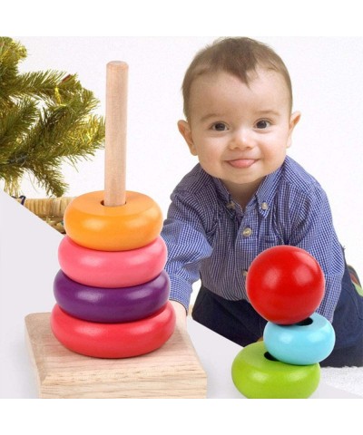 Rainbow Stacking Rings Toy Classic Stacker Developmental Toys with Premium Wooden 8 Colorful Pieces Smooth Rings and Solid Wo...