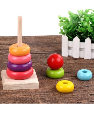 Rainbow Stacking Rings Toy Classic Stacker Developmental Toys with Premium Wooden 8 Colorful Pieces Smooth Rings and Solid Wo...