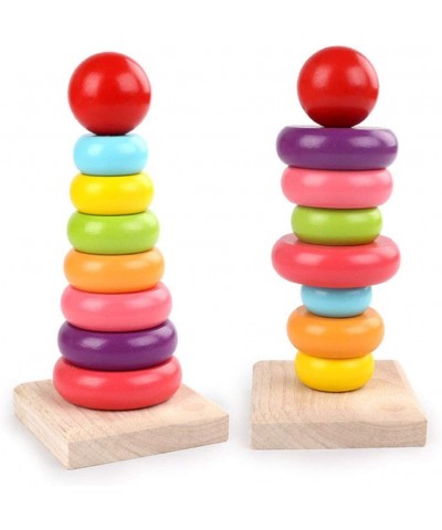 Rainbow Stacking Rings Toy Classic Stacker Developmental Toys with Premium Wooden 8 Colorful Pieces Smooth Rings and Solid Wo...