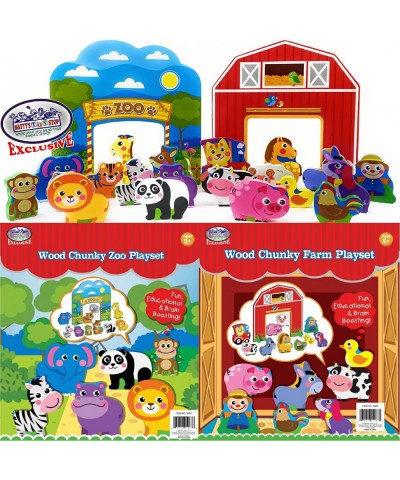 Deluxe Wood Chunky Farm and Zoo Animal Playsets Gift Set Bundle - 2 Pack (11pcs Each 22pcs Total) $57.66 Play Figure Playsets