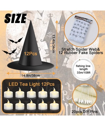 Halloween Black Witch Hats DIY Floating Light up Witch Hats with Tea Lights 3D Bats Wall Decorations Halloween Costume Witch ...