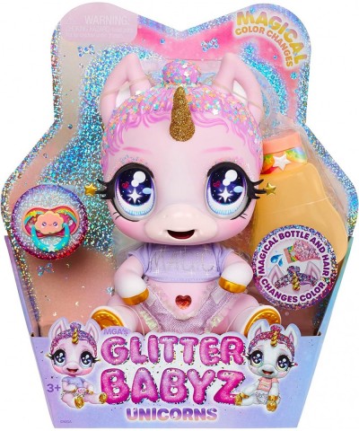 MGA'S Glitter Babyz Jewels Daydreamer Unicorn Baby Doll with Magical Color Changes Lavender Glitter Hair “Magic” Outfit Diape...