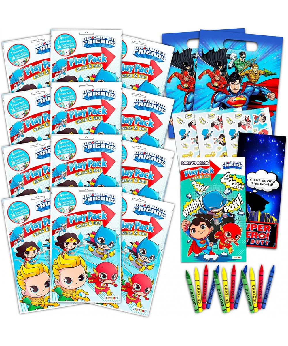 DC Super Hero Party Favors Bundle - 12 Play Packs with Coloring Books Stickers Featuring Batman Superman Wonder Woman Flash a...