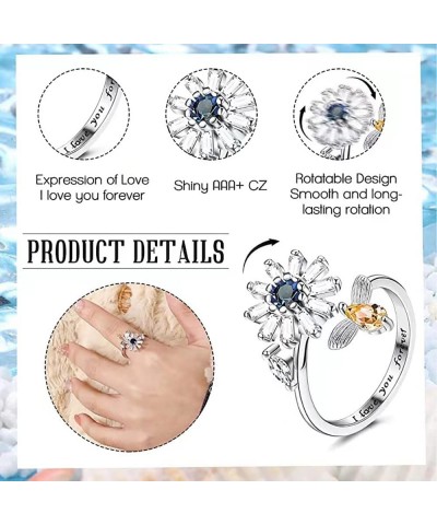 Fidget Rings for Women Sunflower Butterfly Rotatable Adjustable Open Anxiety Relief Ring Set Cubic Zirconia Stress Relief Spi...