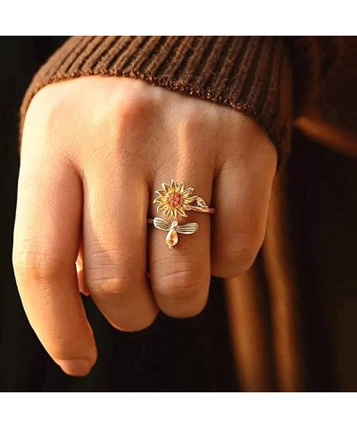 Fidget Rings for Women Sunflower Butterfly Rotatable Adjustable Open Anxiety Relief Ring Set Cubic Zirconia Stress Relief Spi...