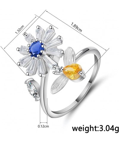 Fidget Rings for Women Sunflower Butterfly Rotatable Adjustable Open Anxiety Relief Ring Set Cubic Zirconia Stress Relief Spi...