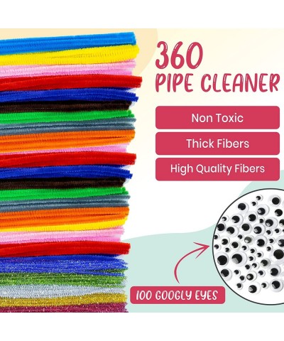 [Pack of 460] 360 Pipe Cleaners+100 Googly Eyes | Vibrant Assorted 30 Colors of Craft Chenille Stems - Multicolor Pipe Cleane...