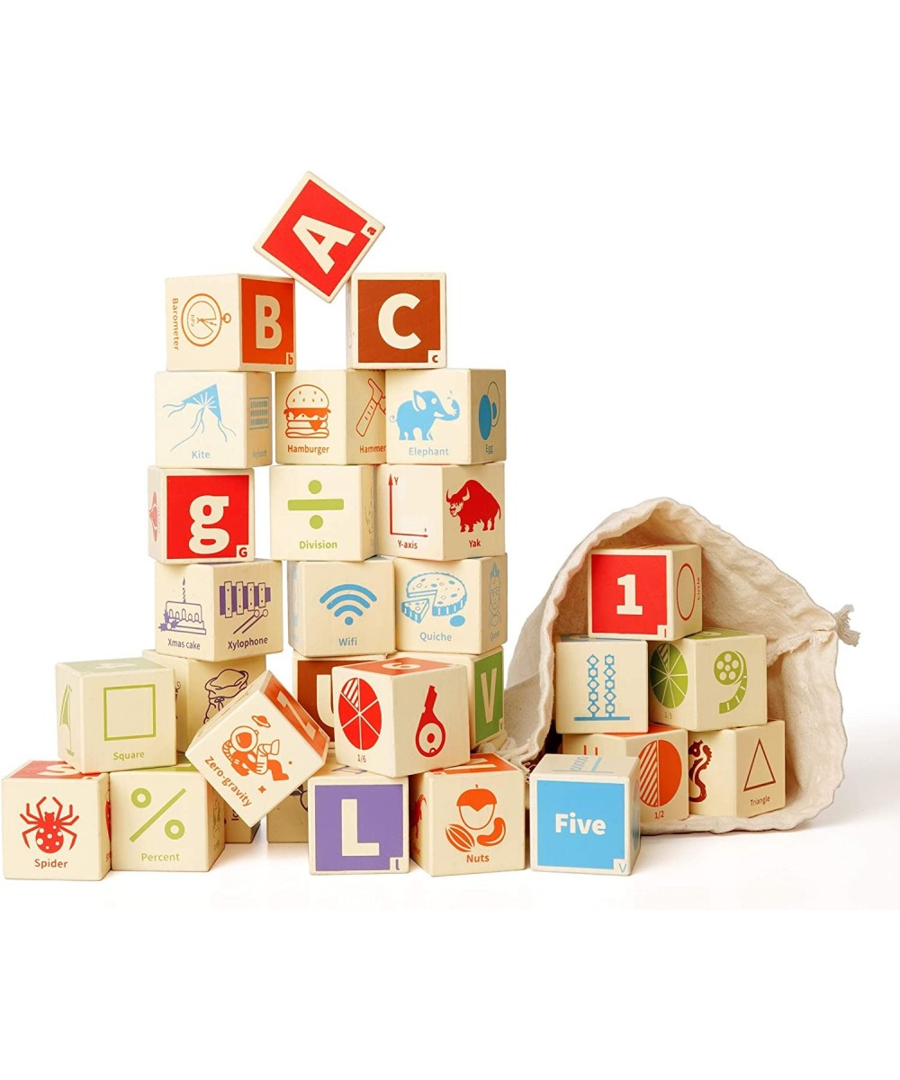 Wooden Alphabet and Numbers Blocks for Toddlers – 36 Large Bright-Colored Pieces. Includes Free AR APP for Interactive Play. ...