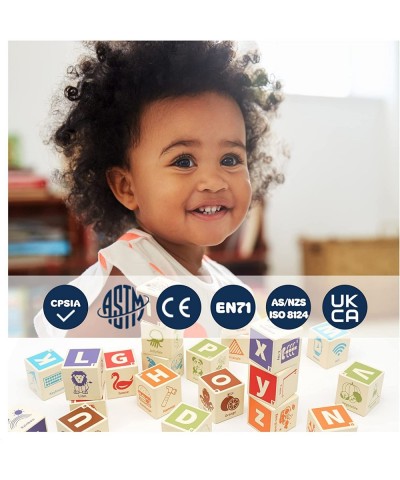 Wooden Alphabet and Numbers Blocks for Toddlers – 36 Large Bright-Colored Pieces. Includes Free AR APP for Interactive Play. ...