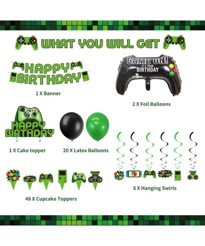 Green Video Game Party Supplies - 201Pcs Gamer Gaming Party Decoration For Boys Birthday Party - Table Cover Plates Cups Napk...