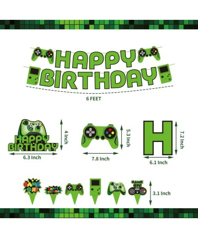 Green Video Game Party Supplies - 201Pcs Gamer Gaming Party Decoration For Boys Birthday Party - Table Cover Plates Cups Napk...