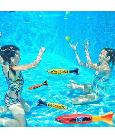 4 Piece Dive Torpedo Bandits Pool Toys Underwater Diving Torpedo Bandits Water Games Training Gift Set for Boys Girls Ages 5 ...