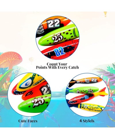 4 Piece Dive Torpedo Bandits Pool Toys Underwater Diving Torpedo Bandits Water Games Training Gift Set for Boys Girls Ages 5 ...