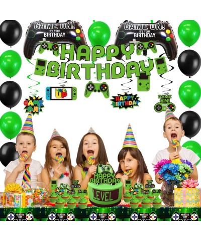 Green Video Game Party Supplies - 201Pcs Gamer Gaming Party Decoration For Boys Birthday Party - Table Cover Plates Cups Napk...