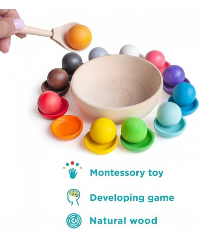 Balls on Plates Montessori Toy Wooden Sorter Game 12 Balls 30 mm Age 1+ Color Sorting and Counting Preschool Learning Educati...