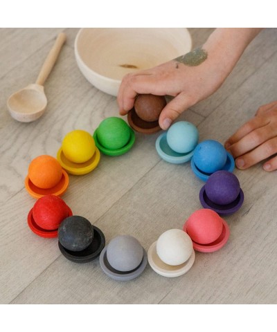 Balls on Plates Montessori Toy Wooden Sorter Game 12 Balls 30 mm Age 1+ Color Sorting and Counting Preschool Learning Educati...