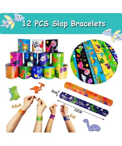 70 PCS Dinosaur Party Favors Carnival Prizes Toys With Slap Bracelets Rings Keychains 3D Puffy Stickers Goodie Bag dinosaur b...