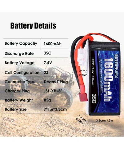 2S Lipo Battery 7.4v 1600mah RC Lipo Batteries 11.84Wh 35C with Deans T Plug Campatibal with WLtoys HB101/HM101/HM103/HM121/H...