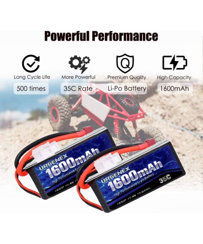 2S Lipo Battery 7.4v 1600mah RC Lipo Batteries 11.84Wh 35C with Deans T Plug Campatibal with WLtoys HB101/HM101/HM103/HM121/H...