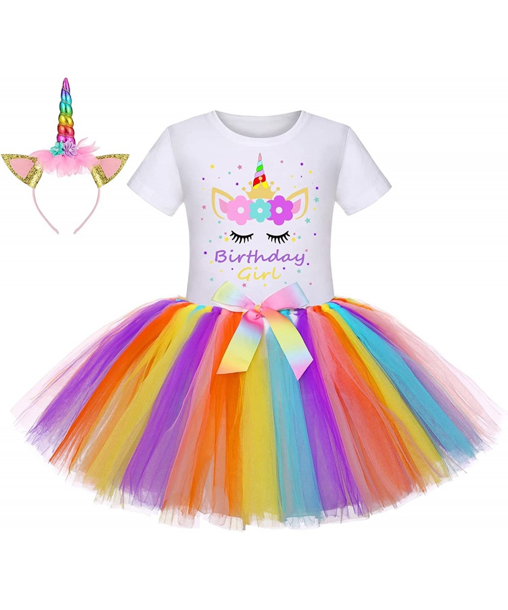 Unicorn Birthday Girls Outfit Unicorn tutu skirt dress Birthday Girl Shirt with Headband for 2-8 Years $31.50 Kids' Costumes