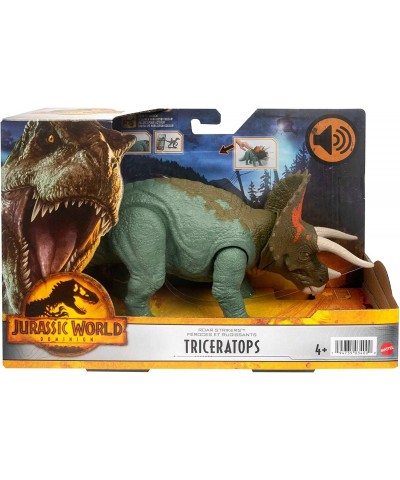 Jurassic World Dominion Roar Strikers Triceratops Dinosaur Action Figure with Motion and Sound Toy Gift with Physical and Dig...