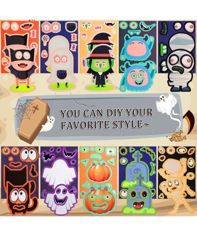 60 Pieces Halloween Craft Stickers Make a Face Stickers Make Your Own Halloween Characters for Kids Mix Ghost Vampire Witch C...