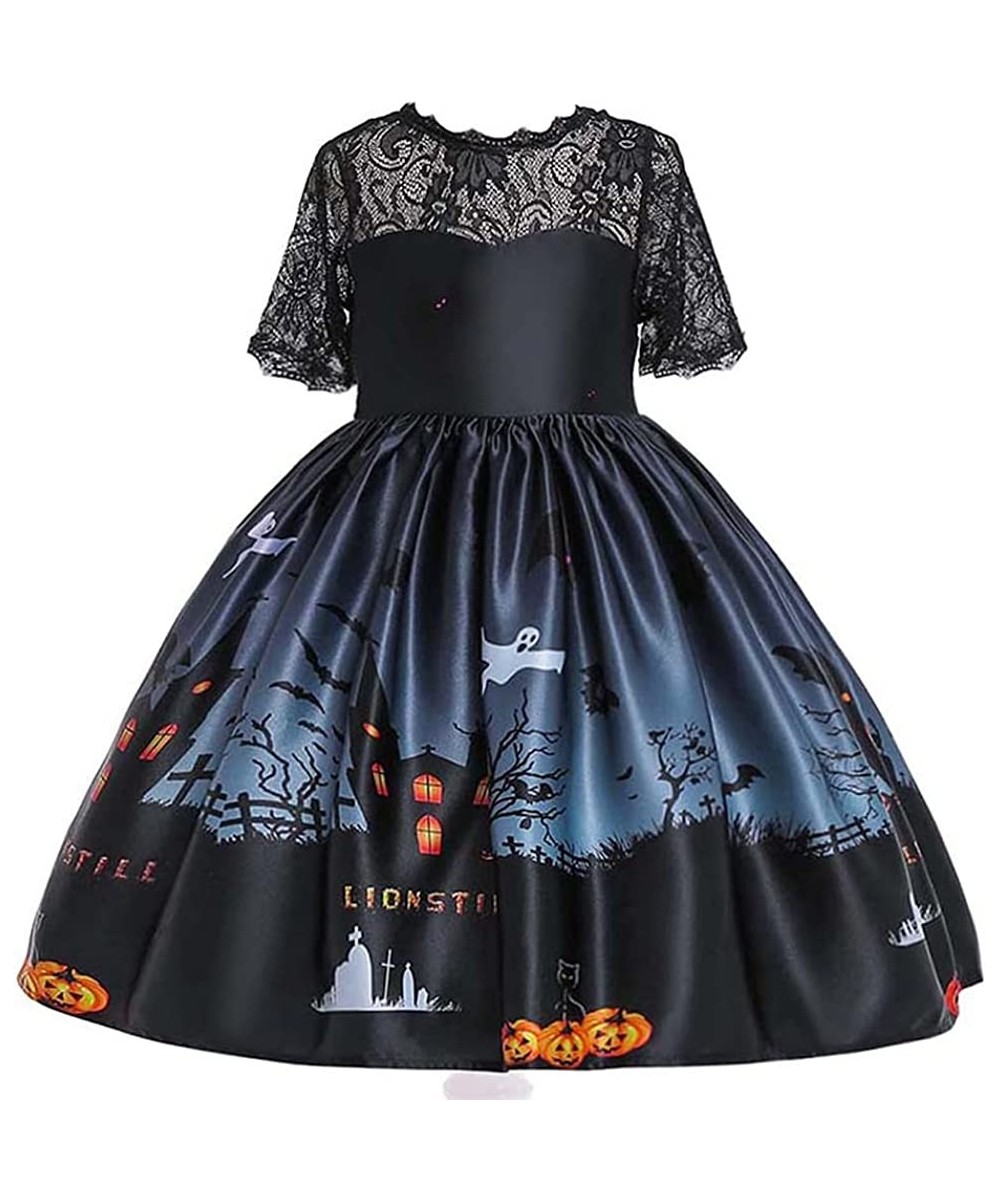 3-9T Girls Dresses Halloween Pumpkin Cat Ghost Witch Graphic Ball Gown Costume for Toddler $38.74 Kids' Costumes