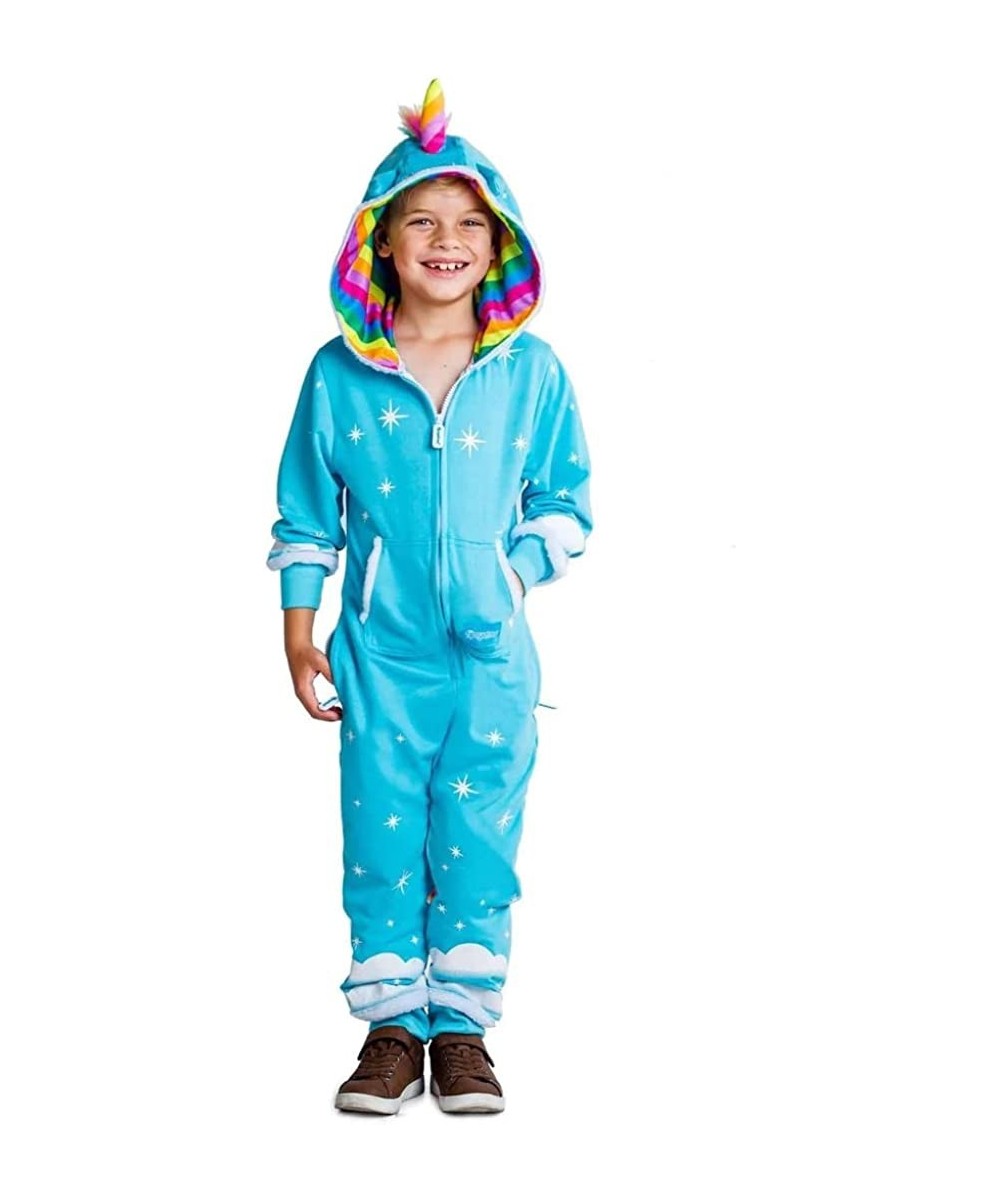 Youth Light Blue Unicorn Halloween Costume Jumpsuit with Rainbow Mane and Tail for Children $82.79 Kids' Costumes