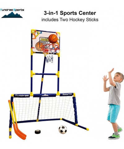 3 in 1 Sports Center - Kids Toy Basketball Hockey Soccer Sports Station - Indoor Arcade Game Includes Basketball Hoop Hockey ...