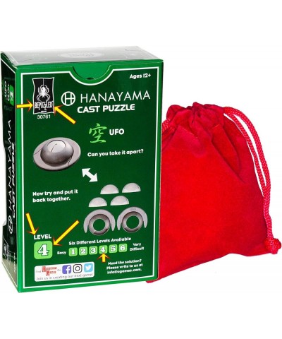 UFO Hanayama Brain Teaser Puzzle New 2019 Release Level 4 Difficulty Rating RED Velveteen Drawstring Pouch Bundled $32.52 Bra...