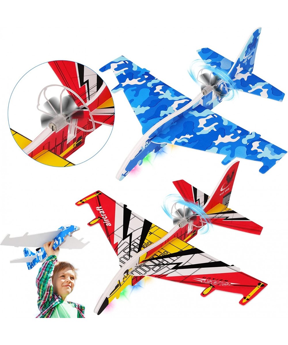 2 Pack Airplane Toys with Engine Light Up Glider Planes for Kids - Flight Mode Foam Airplane Flashing Toys Throwing Foam Plan...