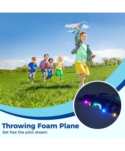 2 Pack Airplane Toys with Engine Light Up Glider Planes for Kids - Flight Mode Foam Airplane Flashing Toys Throwing Foam Plan...