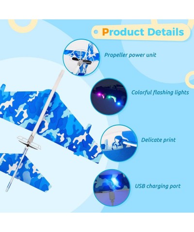 2 Pack Airplane Toys with Engine Light Up Glider Planes for Kids - Flight Mode Foam Airplane Flashing Toys Throwing Foam Plan...