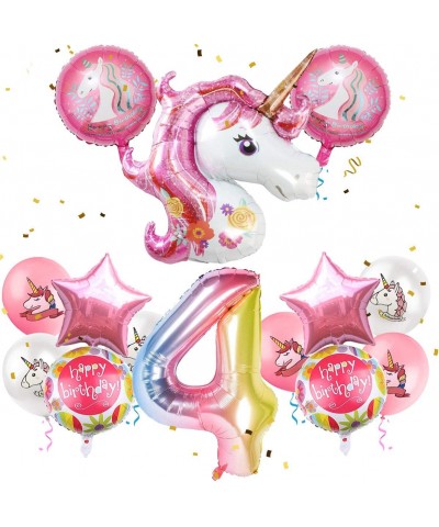 Unicorn Balloons Birthday Party Decorations for Girls 4th Party 43" Pink Large Unicorn Gradient Jumbo Number "4" Foil Balloon...