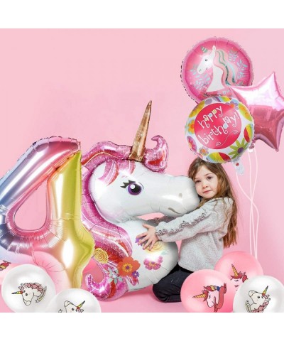 Unicorn Balloons Birthday Party Decorations for Girls 4th Party 43" Pink Large Unicorn Gradient Jumbo Number "4" Foil Balloon...