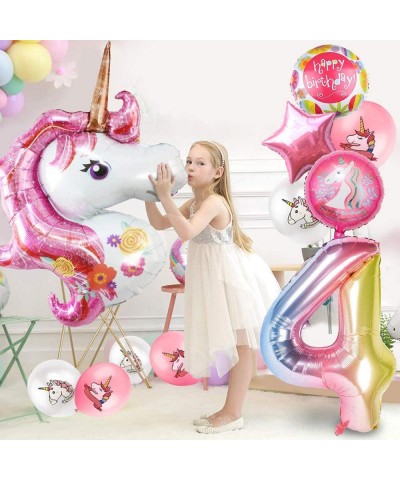 Unicorn Balloons Birthday Party Decorations for Girls 4th Party 43" Pink Large Unicorn Gradient Jumbo Number "4" Foil Balloon...