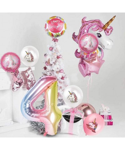 Unicorn Balloons Birthday Party Decorations for Girls 4th Party 43" Pink Large Unicorn Gradient Jumbo Number "4" Foil Balloon...