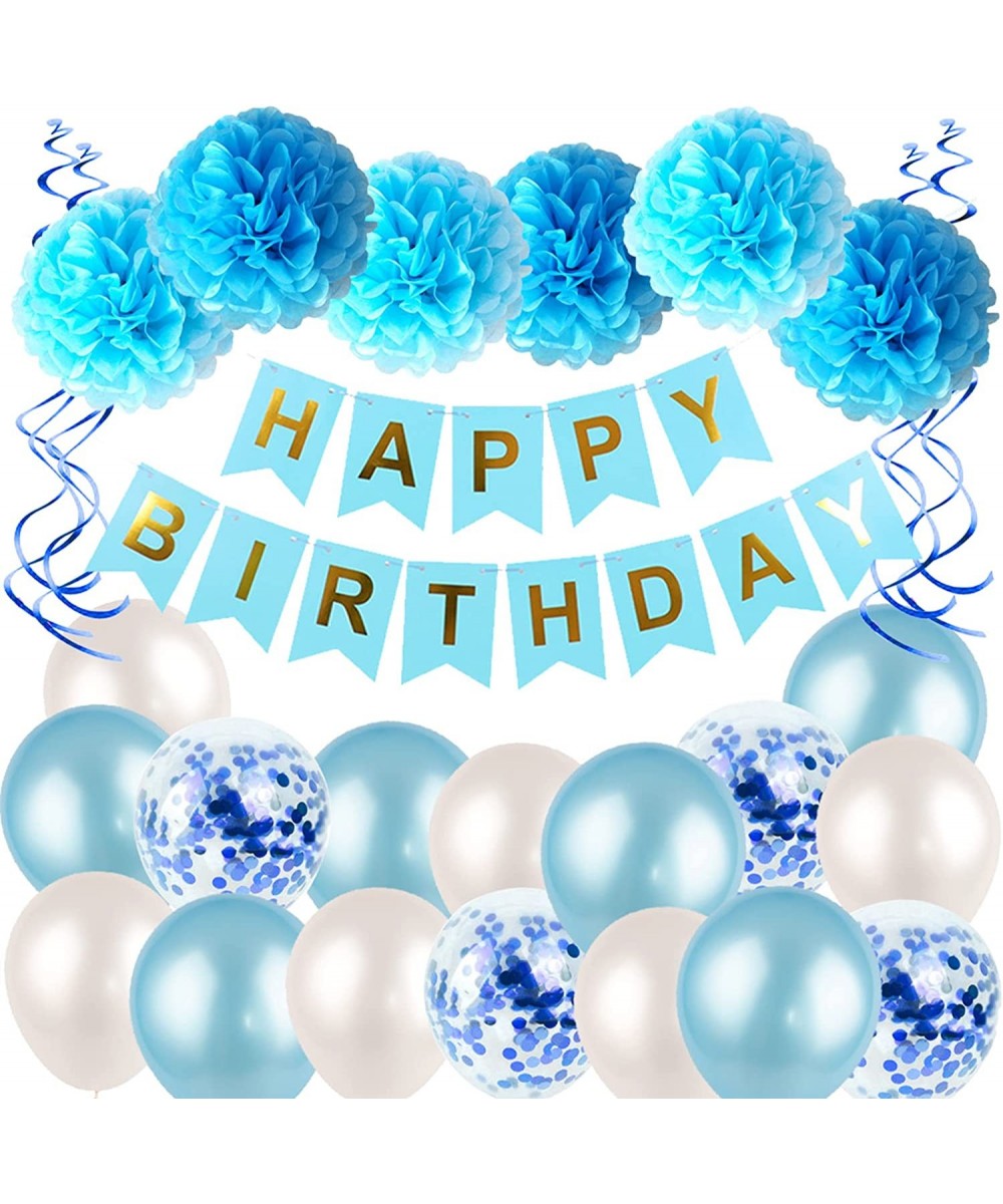 Blue Birthday Decorations Kit - HAPPY BIRTHDAY Banner Spiral Charm Paper Flower Ball and Balloons for Boys and Gilrs Birthday...