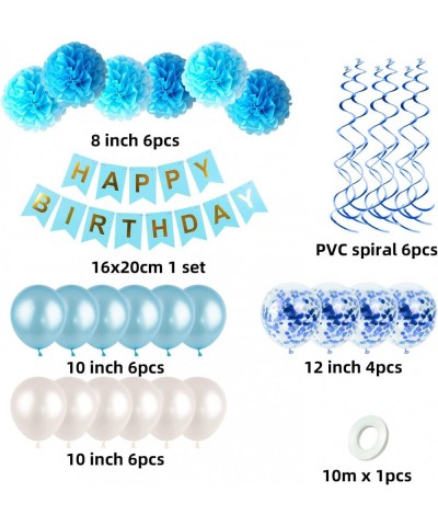 Blue Birthday Decorations Kit - HAPPY BIRTHDAY Banner Spiral Charm Paper Flower Ball and Balloons for Boys and Gilrs Birthday...