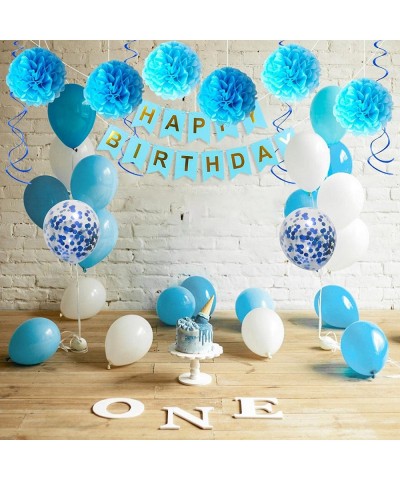 Blue Birthday Decorations Kit - HAPPY BIRTHDAY Banner Spiral Charm Paper Flower Ball and Balloons for Boys and Gilrs Birthday...