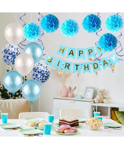 Blue Birthday Decorations Kit - HAPPY BIRTHDAY Banner Spiral Charm Paper Flower Ball and Balloons for Boys and Gilrs Birthday...