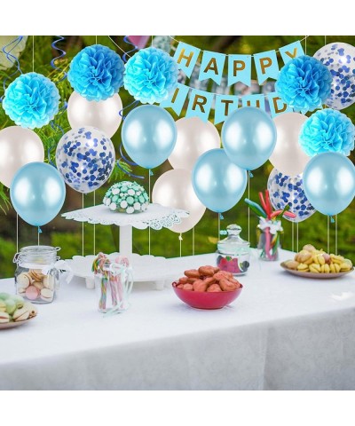 Blue Birthday Decorations Kit - HAPPY BIRTHDAY Banner Spiral Charm Paper Flower Ball and Balloons for Boys and Gilrs Birthday...